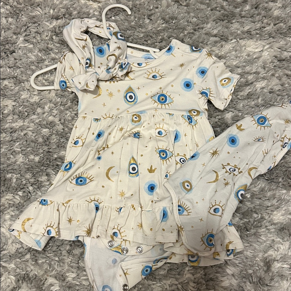 Posh Peanut Cream and Blue Baby Outfit with Headband